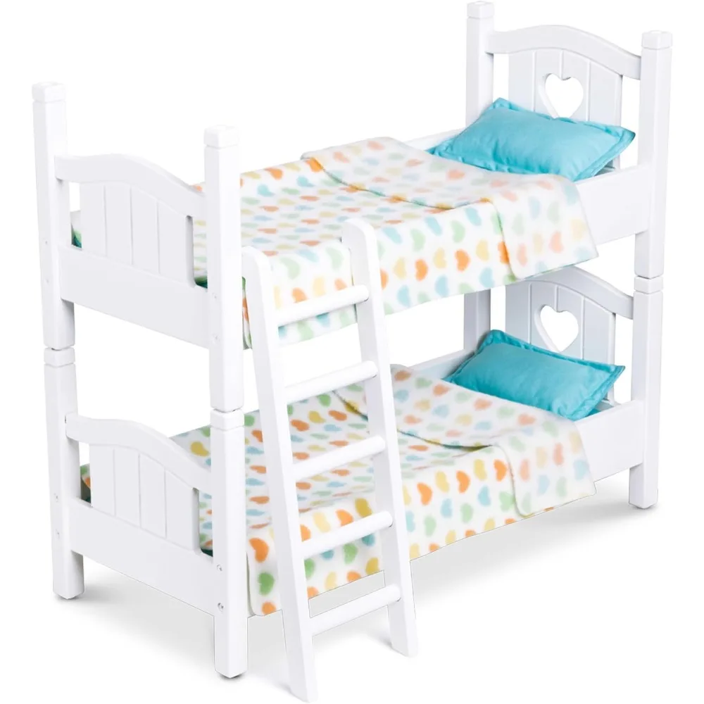 

Wooden Doll Bunk Bed Set for 18-Inch Toys, Includes Ladder & Bedding, Stackable Design - White