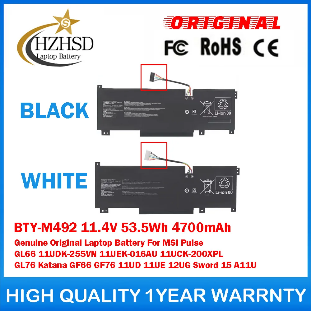 

Оригинальная батарея для ноутбука BTY-M492 11.4V 53.5Wh 4700mAh для MSI Pulse GL66 11UDK-255VN 11UEK-016AU 11UCK-200XPL GL76 GF66