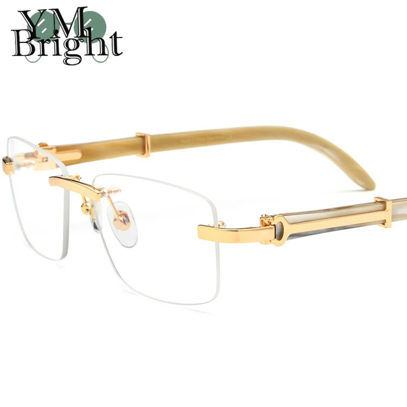 

Luxury natural black horn optical eyeglasses frames rimless glasses Optical Mens Women Myopia Reading Eyeglasses fashion Glasses