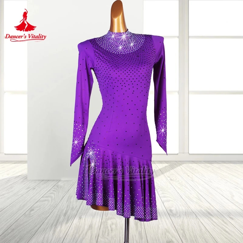 Latin Half-high Collar Dresses Adult Chacha Samba Back Hollow Out Practice&Perform Dancing Clothing Customize Dancer's Vitality
