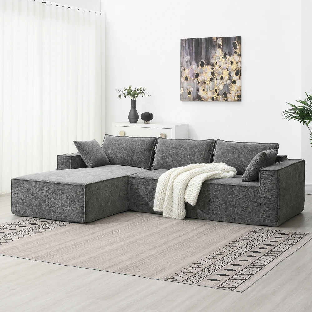 

111.5*72" Minimalist Style Modular Sectional Sofa,Wrinkle-resistant Chenille Couch Set,L-Shaped Compressed Sofa for Living Room