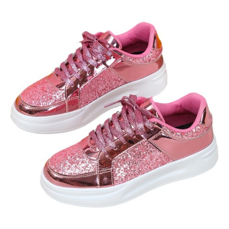 Fashion Sequin Shoes Women Casual Walking Shoes Trendy Thick Sole Board Shoes Men's Walking Footwear Casual Sneakers Lace-up