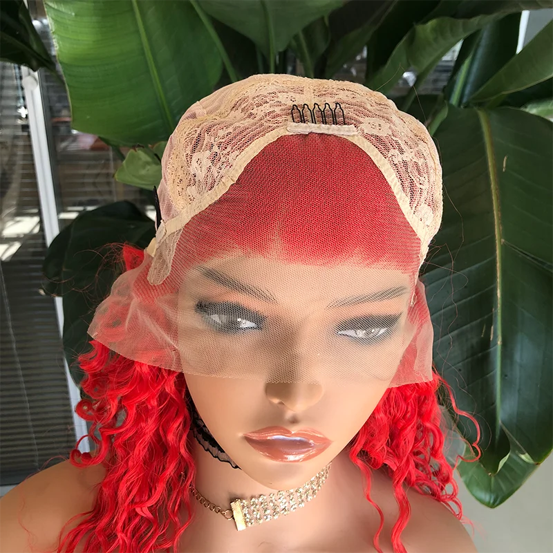 برناردو عميق مجعد الأحمر شعر مستعار اصطناعي للنساء الدانتيل الجبهة الباروكات قبل قطعها ألياف مقاومة للحرارة الشعر الدانتيل أمامي شعر مستعار يومي