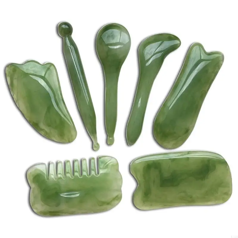 K1KB 7pcs/set Natural Resin Amber Massage Scraping for Face Neck Beeswax Guasha