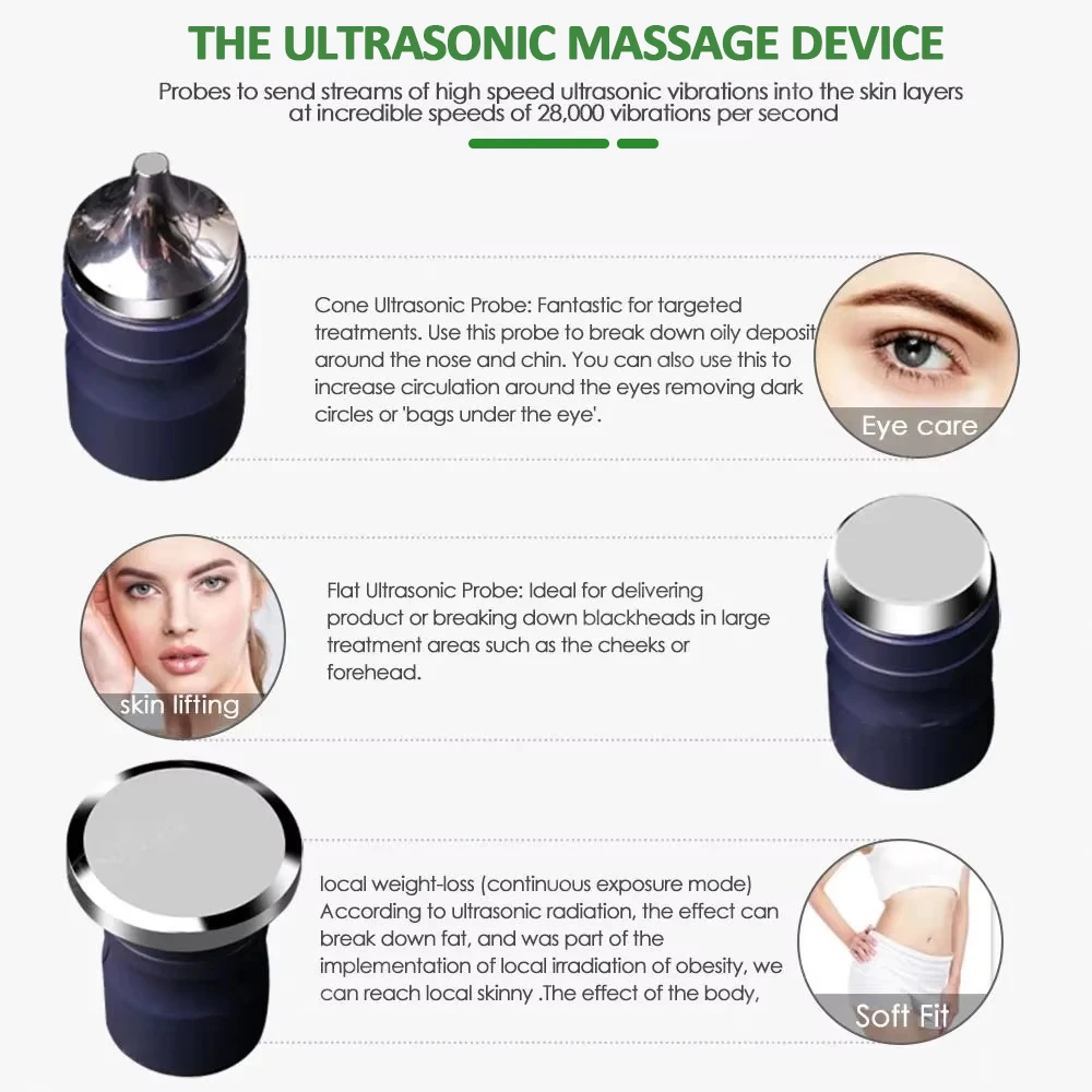 3 في 1 المهنية الموجات فوق الصوتية تدليك الوجه بالموجات فوق الصوتية شد الجلد جهاز الجمال آلة إزالة التجاعيد للجسم الوجه العين #4