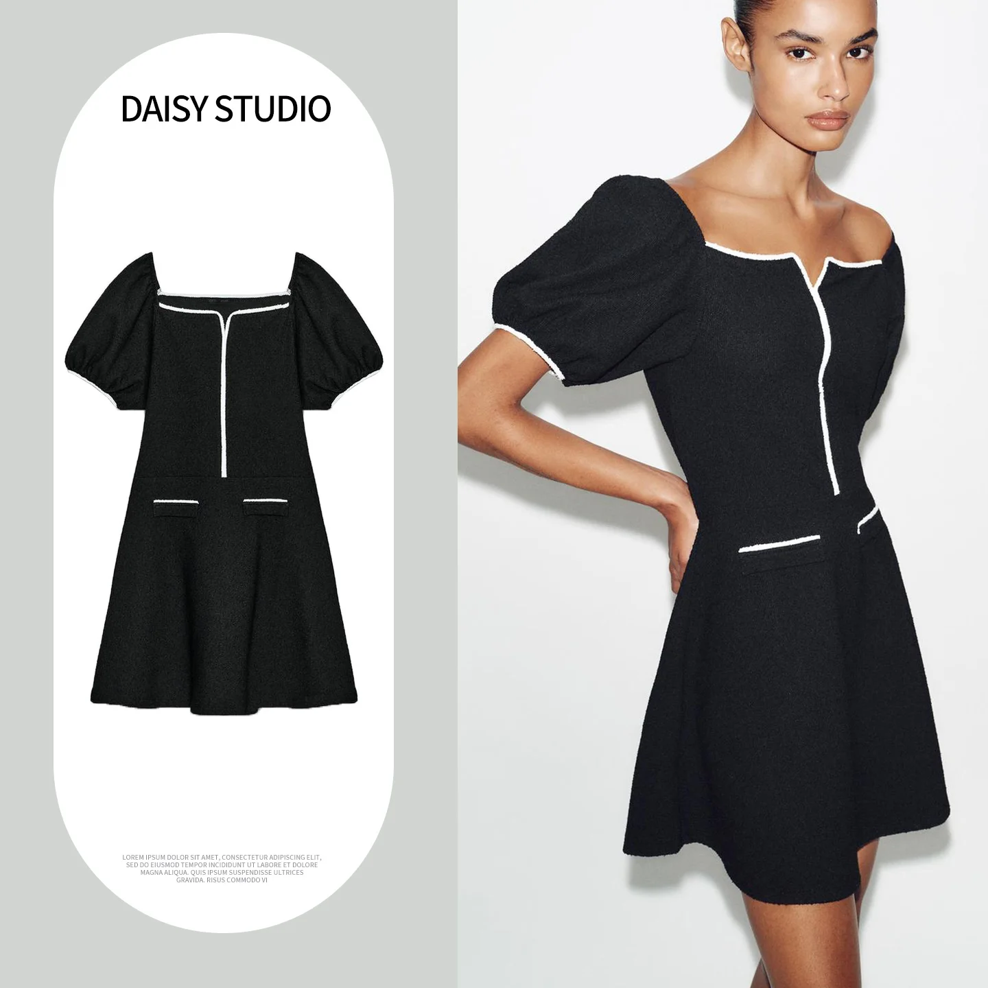 

Spring New Women's Holiday Sle Straight Collar Bubble ort Sve Color Blo Circle Knit Dr Fairy Skirt Loose Fit