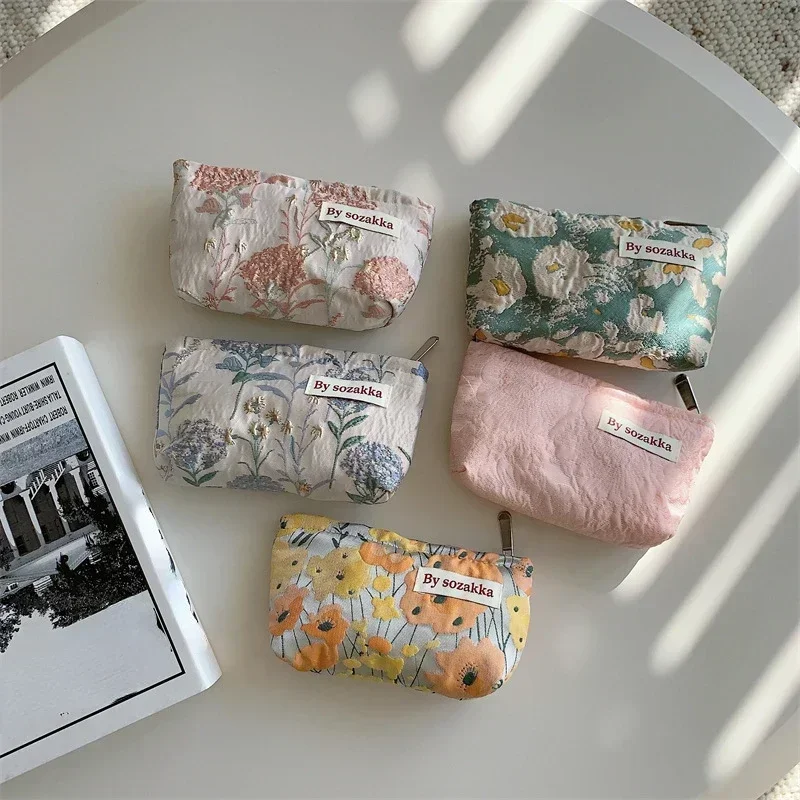Kosmetiktasche mit Blumenmuster, kleiner Make-up-Organizer, Reise-Kulturbeutel, Aufbewahrung für Lippenstift, Federmäppchen