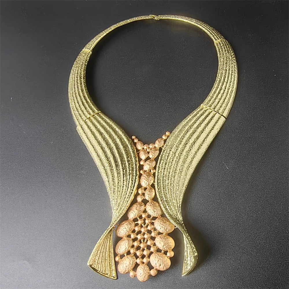STAR Exaggerate Big Jewelry Set Two Tone Choker Necklace Bracelet Large Earring Ring Luxury Gold Plated Wedding Gift 2025 New