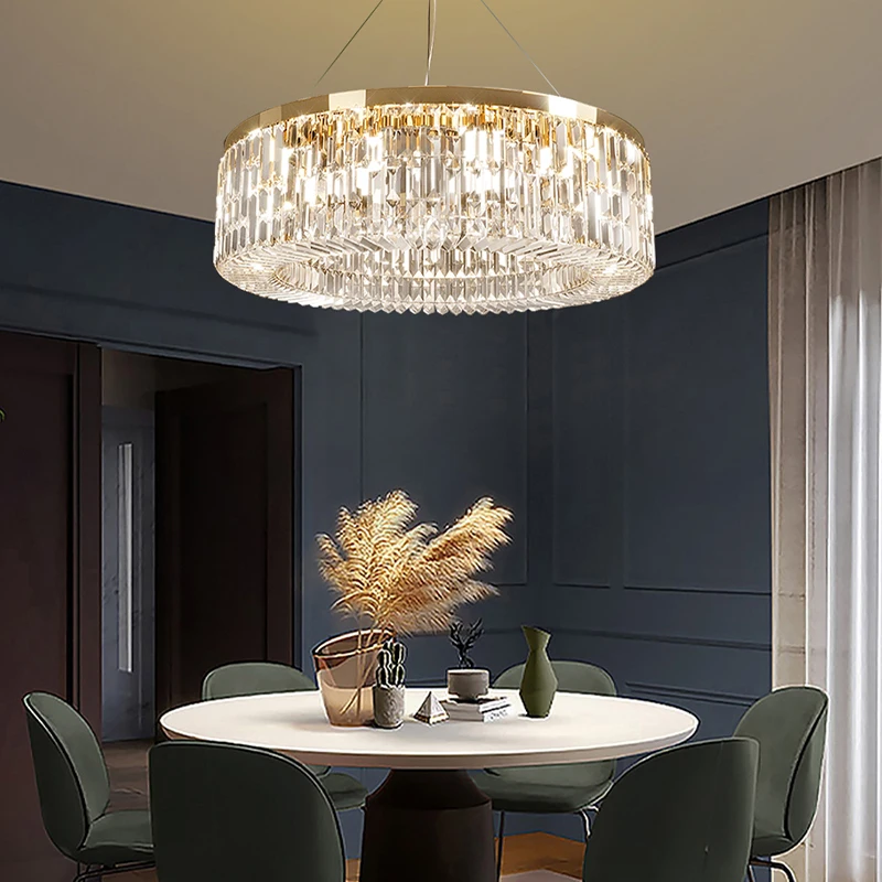 Luxury Round Ceiling Chandeliers Trendy Modern LED Lights Golden Lustres Hanging Lamps Crystal Home Decoration for Living Room b