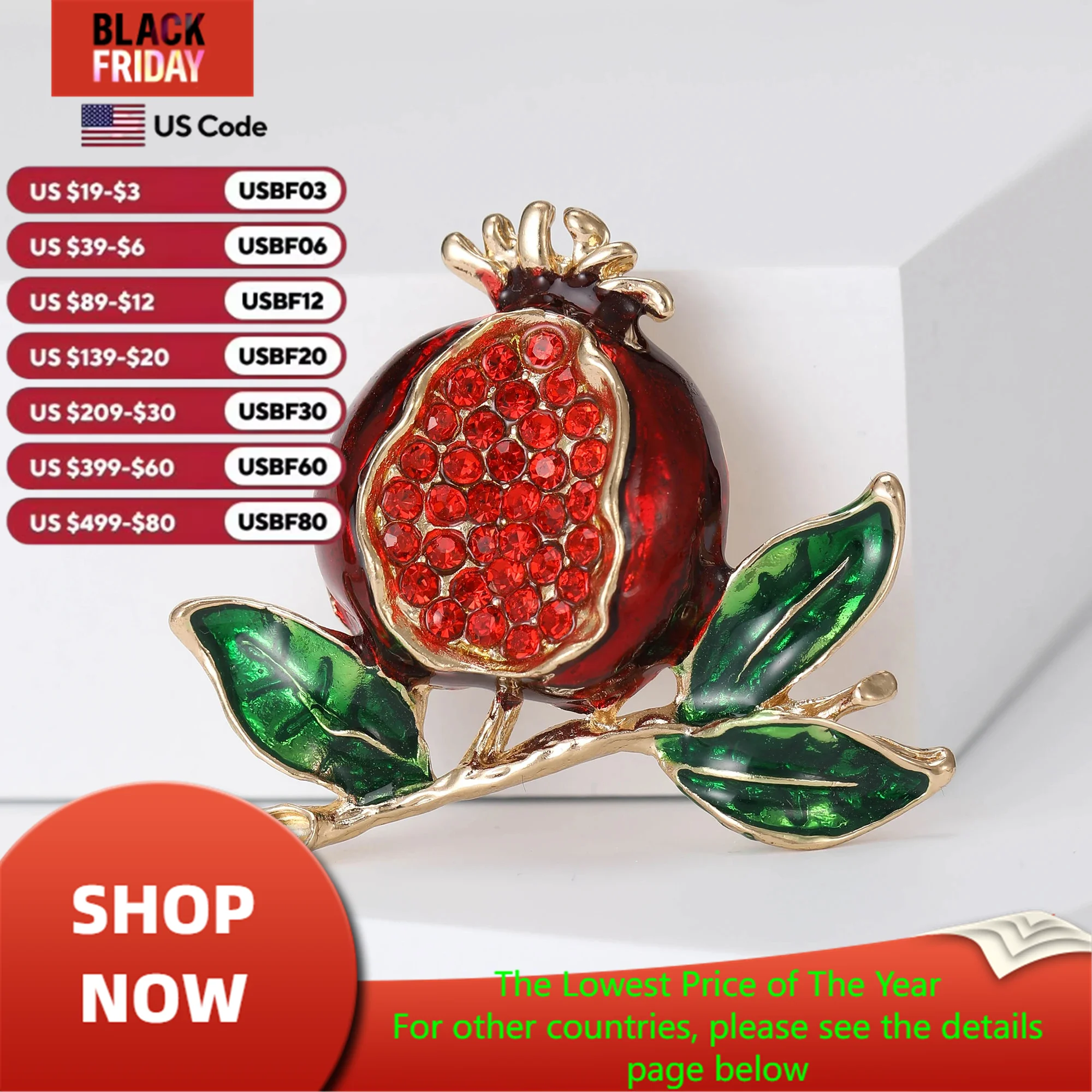 Popular Enamel Pomegranate flower Brooches for Women Unisex Rhinestone Plant Pins Event Party Decoration Clothes Accessories