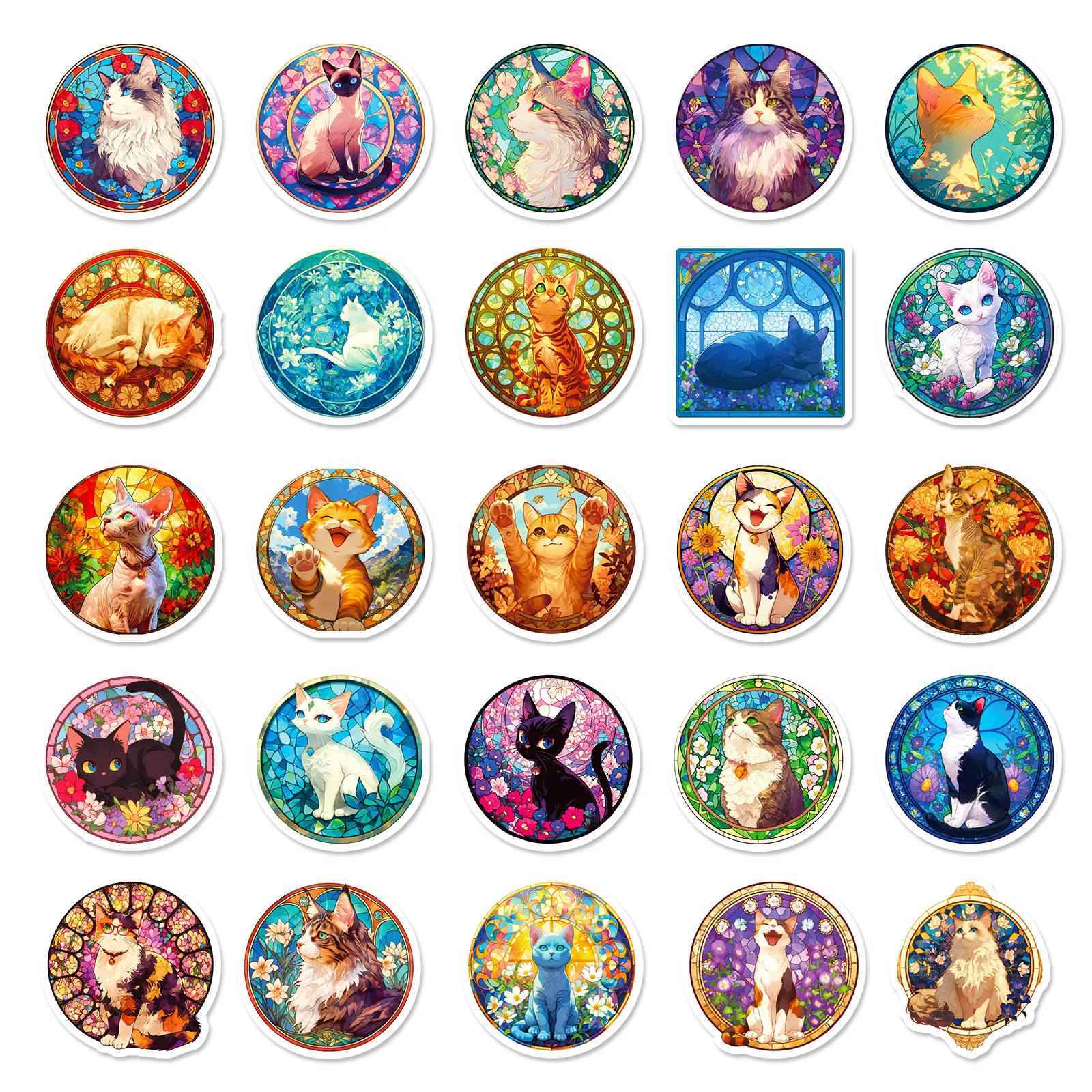 50 Pcs Cute Stained Glass Cat Stickers PP Waterproof Decorative Stickers for Journaling DIY Crafts Motivational Reward Decals - view 5