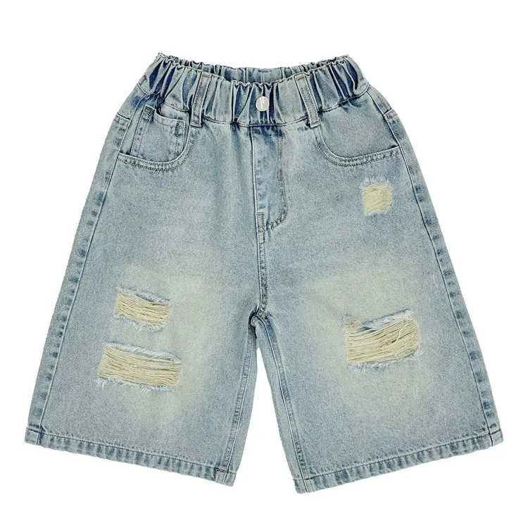 Kids Fashion Street Style Ripped Denim Shorts for Boys And Girls Trendy Summer Broken Jeans with Hole 5-14 Years Old