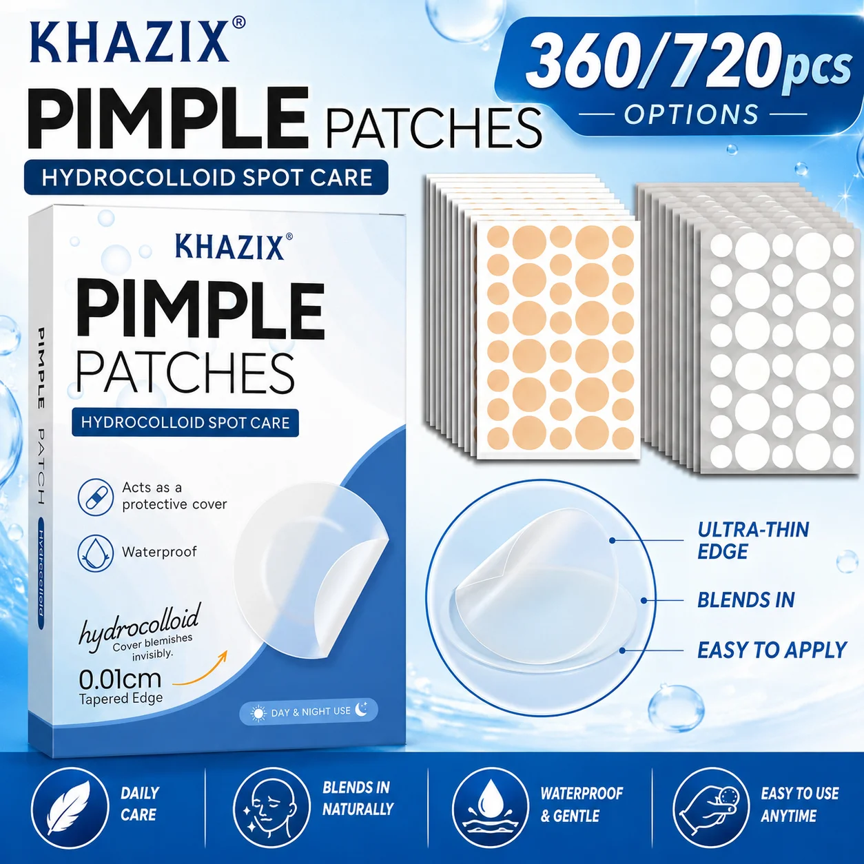 Round acne patches in various sizes, suitable for a wide range of people, gentle and non-irritating.