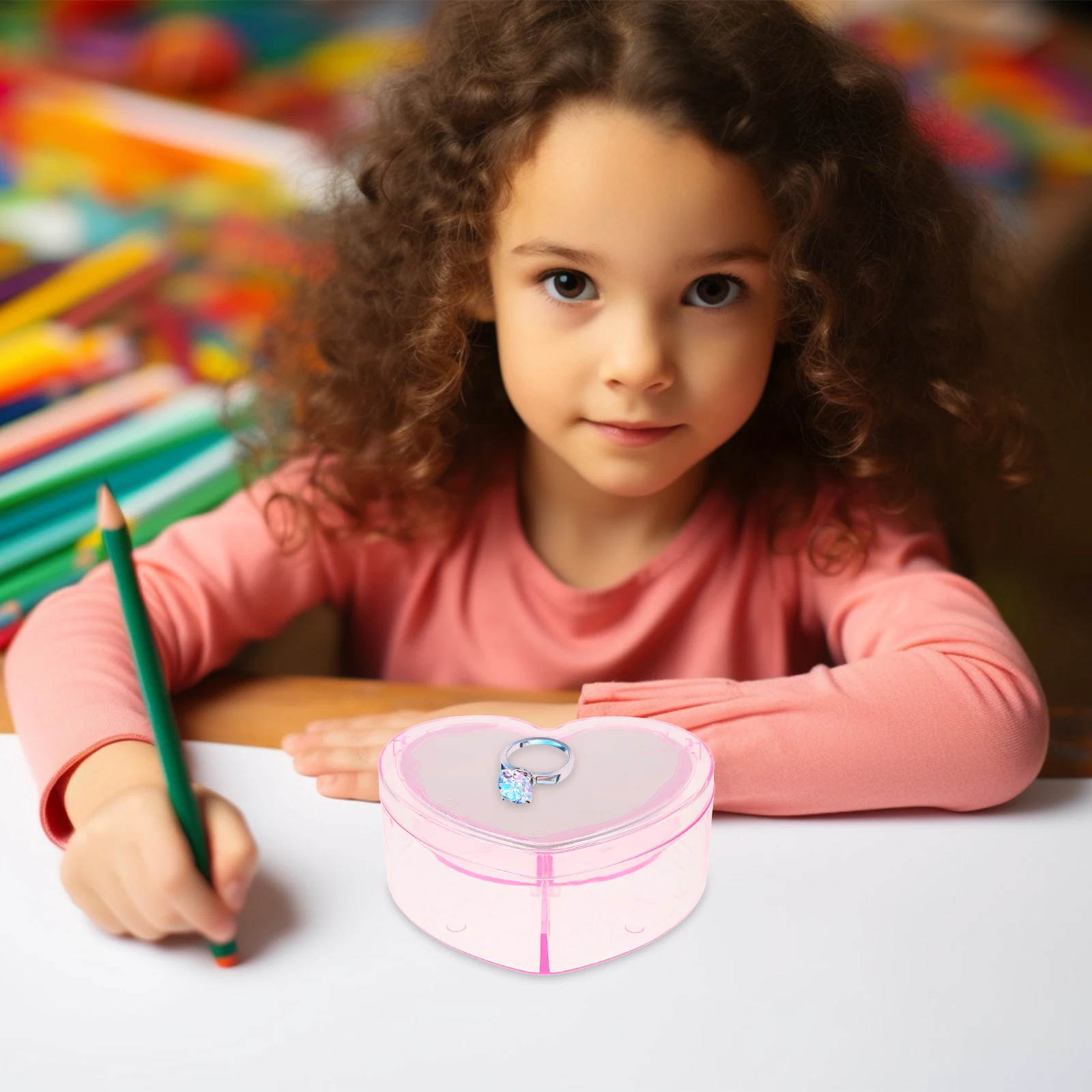 

DIY Children Jewelry Heart Shaped Transparent Double Layer Storage Box Girls Accessories ganizer Kids Hair Accessory Case