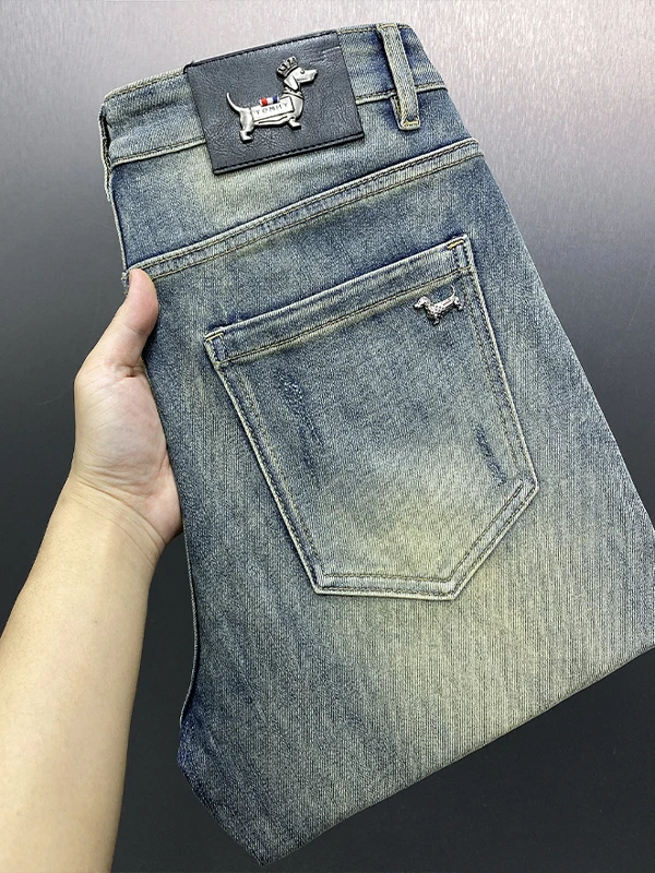 

Мужские джинсы прямого кроя Slim Fit из высококачественного денима, светло-голубые, повседневные, молодежные, модные, брендовые, хлопковые, стрейч, весна-лето