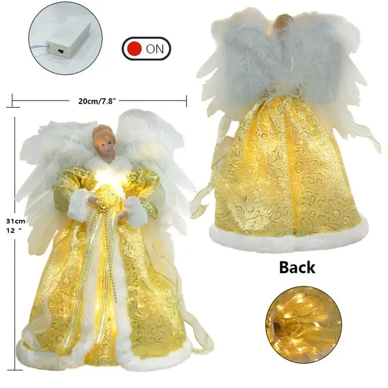 Luminous Angel Tree Topper Christmas Decoration LED Golden Tree Topper Multipurpose Tree Topper With Light Home Office Ornament