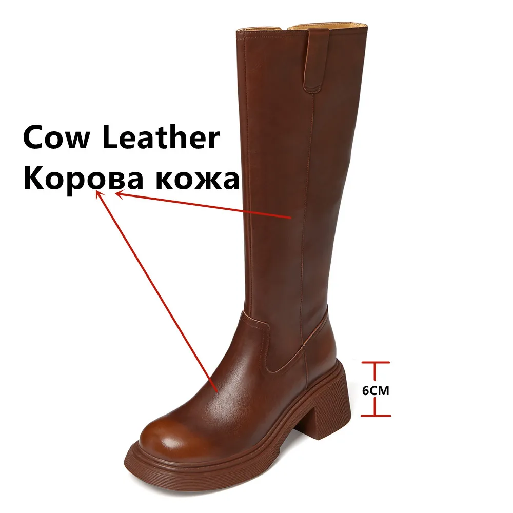 FEDONAS Women Knee-High Boots Autumn Winter Genuine Leather Side Zipper Western Knight High Boots Office Lady Shoes Woman 2024