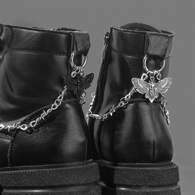 New 1pc Retro Detachable Skull Moth Pendant Shoe Decor Chain Easy-Release Buckle Mechanism Ideal DIY Fashion Accessory