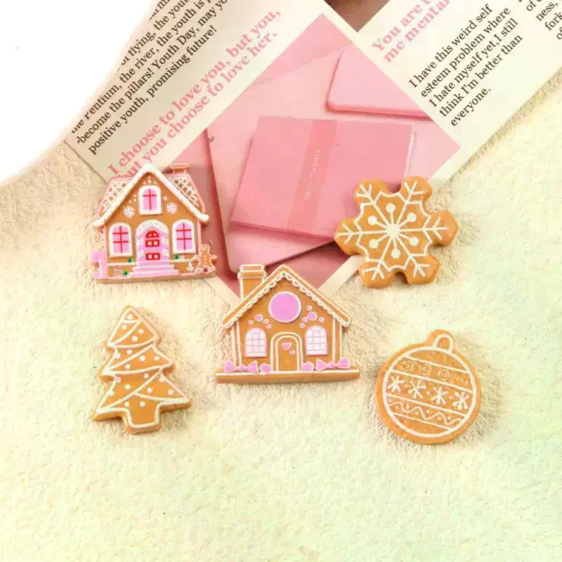 10pcs Cute Gingerbread Man Hut Resin Flatback Cabochon DIY For Phone Case Hairpin Keychain Earrings Scrapbook Decor