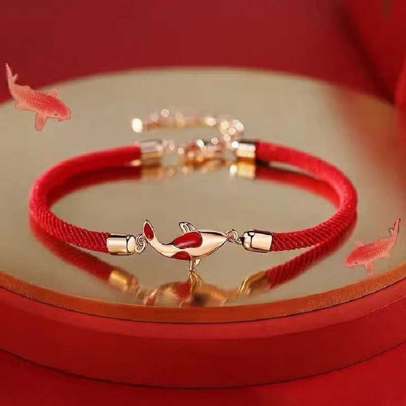 Mode Seil Armband Glück Rote Schnur Koi Fisch Armband Für Frauen Männer Liebhaber Armband Perle Neue Jahr Bringen Glück Schmuck