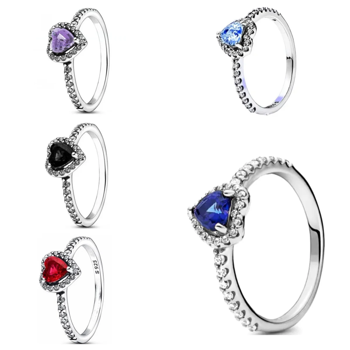 2024 NEW Heart-Shaped 925 Sterling Silver Elevated Purple&Blue&Black&Red Heart Ring Lover's Holiday Gift Jewelry