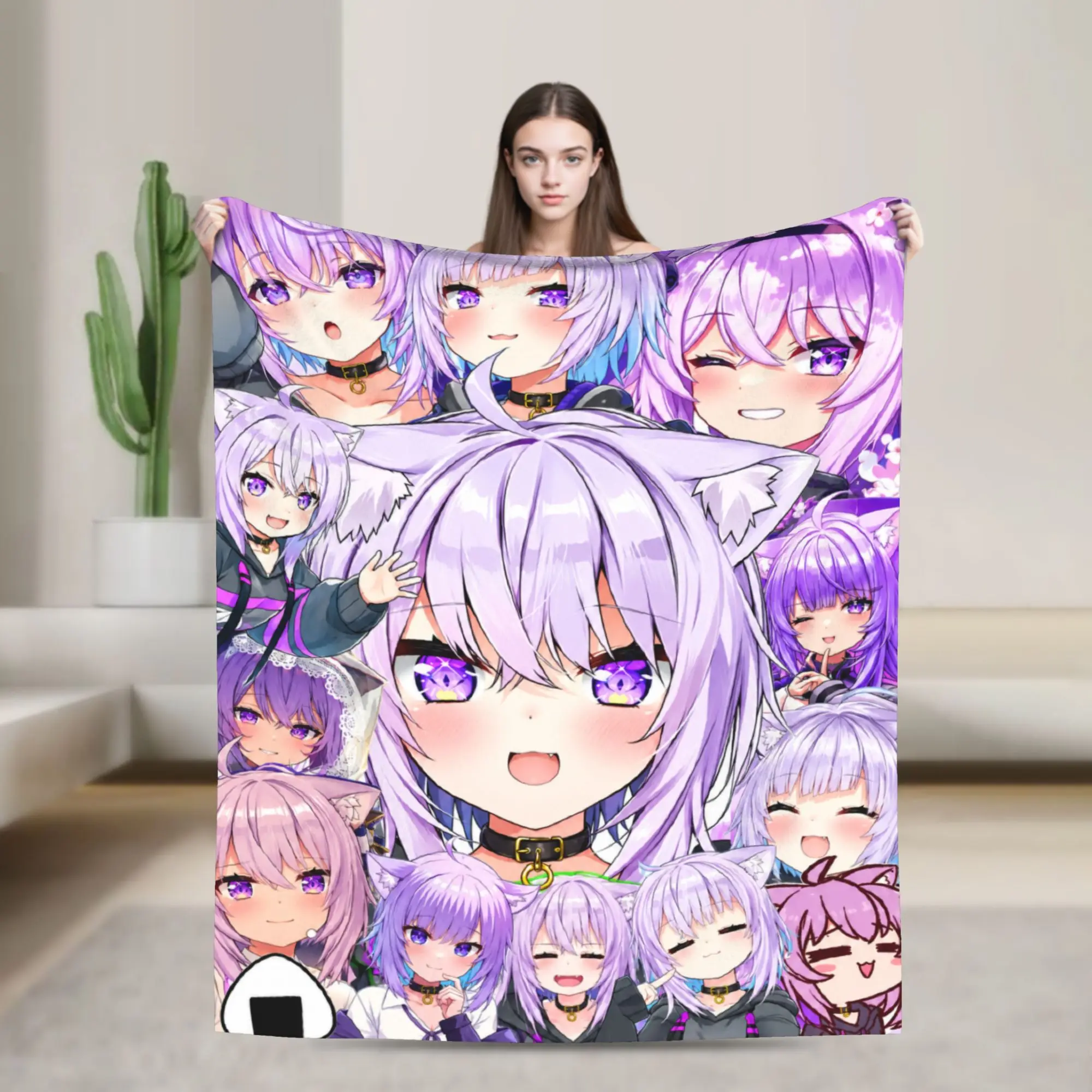 Hololive Gamers Nekomata Okayu Flannel Blanket Autumn  Warm Throw Blanket for Girls Home Decor Comfortable Bedspread Bed Cover