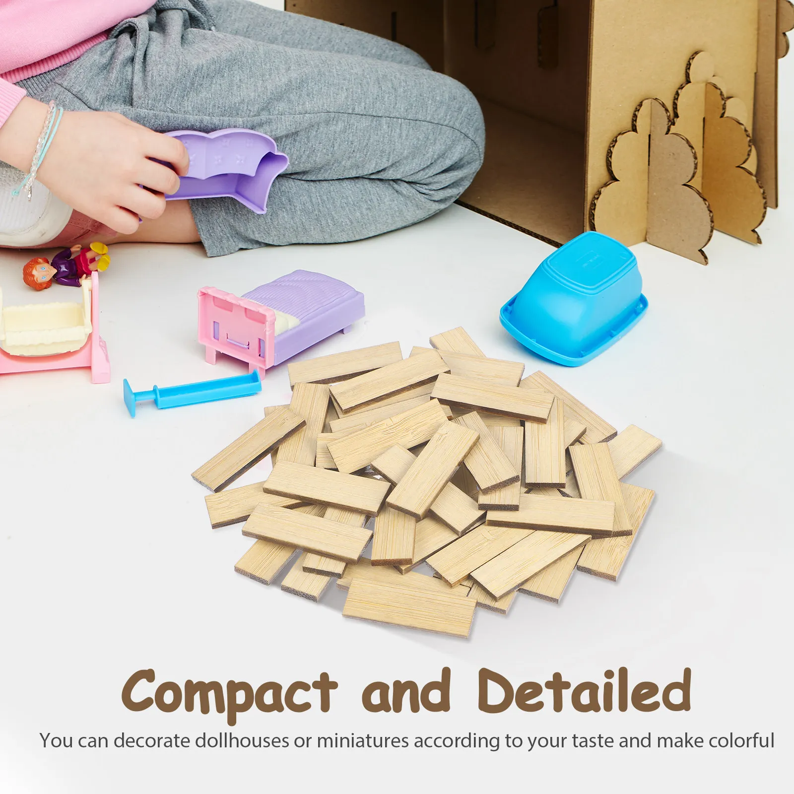 48Pcs Miniature Dollhouse Floorboards Bamboo Material Authentic Wood Grain Finish Easy DIY Installation Versatile Mini House