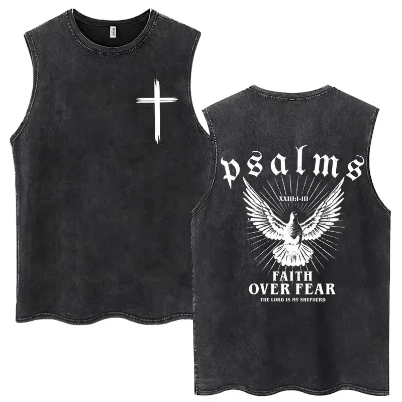 Christian Jesus Church Vintage Washed Tank Tops Bible Verse God Loves You Sleeveless T-shirt Men Women Cotton Loose Y2k T Shirts