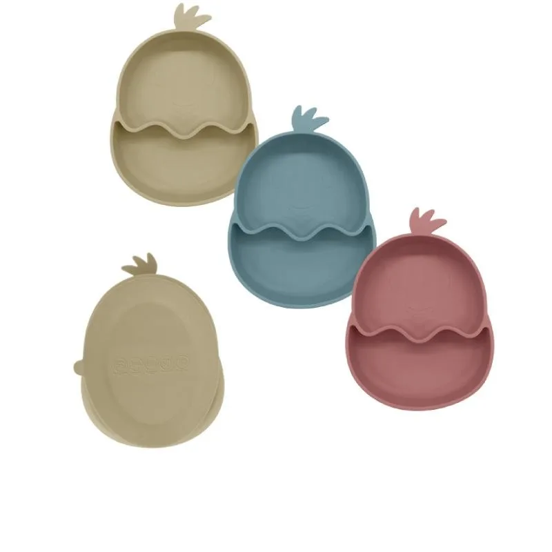Cute Chick Plate Children's Divided Silicone Plate Helps Train Babies' Self-Feeding Creative Egg-Shaped Animal Design Food Grade