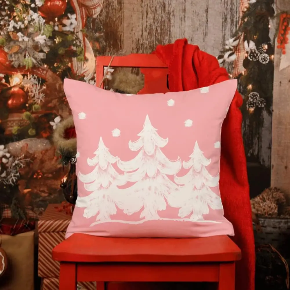 Pink Christmas Pillow Covers Merry Christmas Tree Believe Snowflake Winter Holiday Decor Cushion Cover for Home Couch 50X50