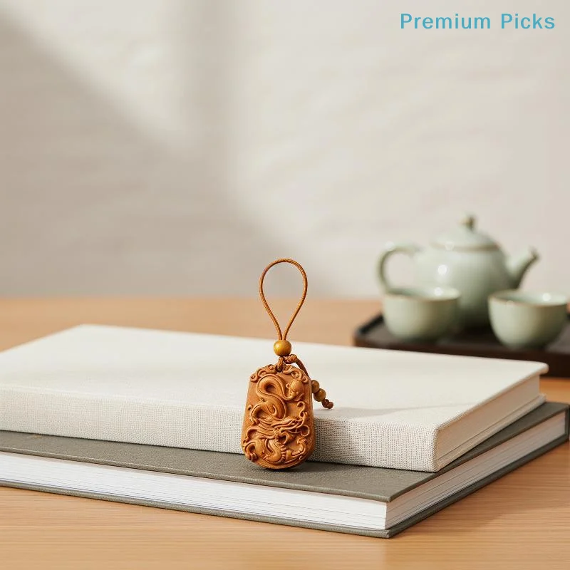 portableNatural Peach Wood Chinese Zodiac Keychain Hand Carved Lucky Blessing For Daily Use Gift For Friends Family
