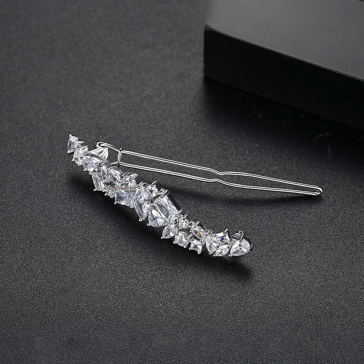 LUOTEEMI Fashion Design Cubic Zirconia Hairpins for Wedding Shinning CZ Bridal Hair Accessories Hairs Claw and Pins for Girl\'s