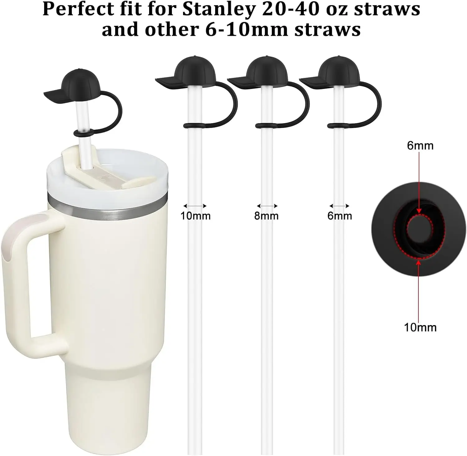 Straw Cover Cap for Stanley Cup 20-40oz Tumblers Accessories,Cute Silicone Straw Topper Reusable 4-6 Pcs,Compatible with Simple