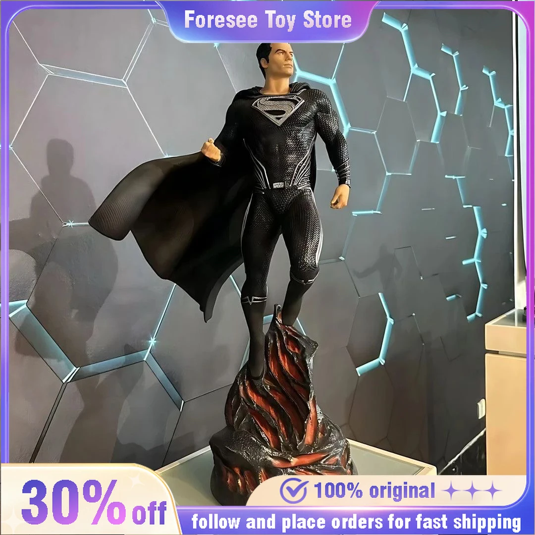 

43 см Лига Справедливости, черный супермен, светящаяся фигурка с настоящим лицом, детективные комиксы, скульптура всего тела, украшение для рабочего стола, игрушки для мальчика