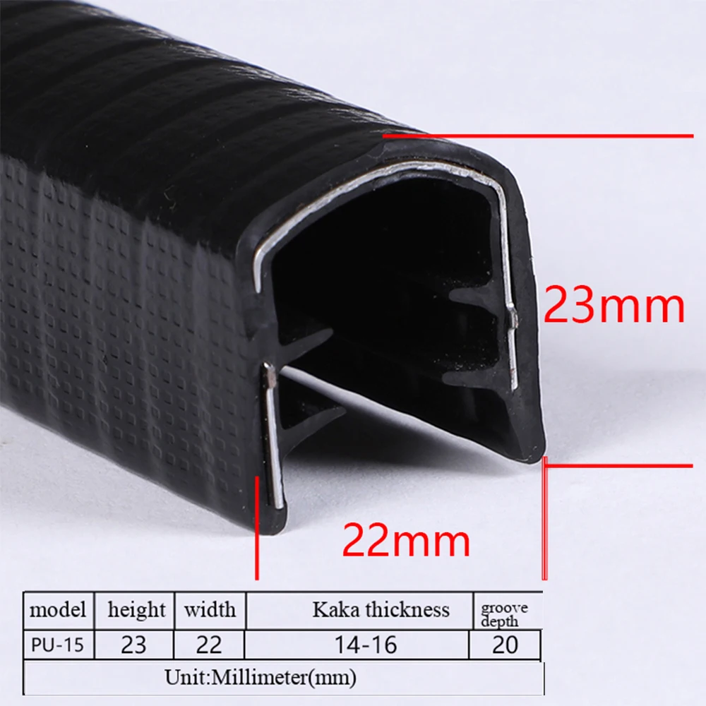 1M U-vormige rubberen afdichtstrip Rand Roestvrij stalen randafdichting Bescherming Deurafdichtingsstrip Auto Stofdichte veiligheidsafdichtingen Strips