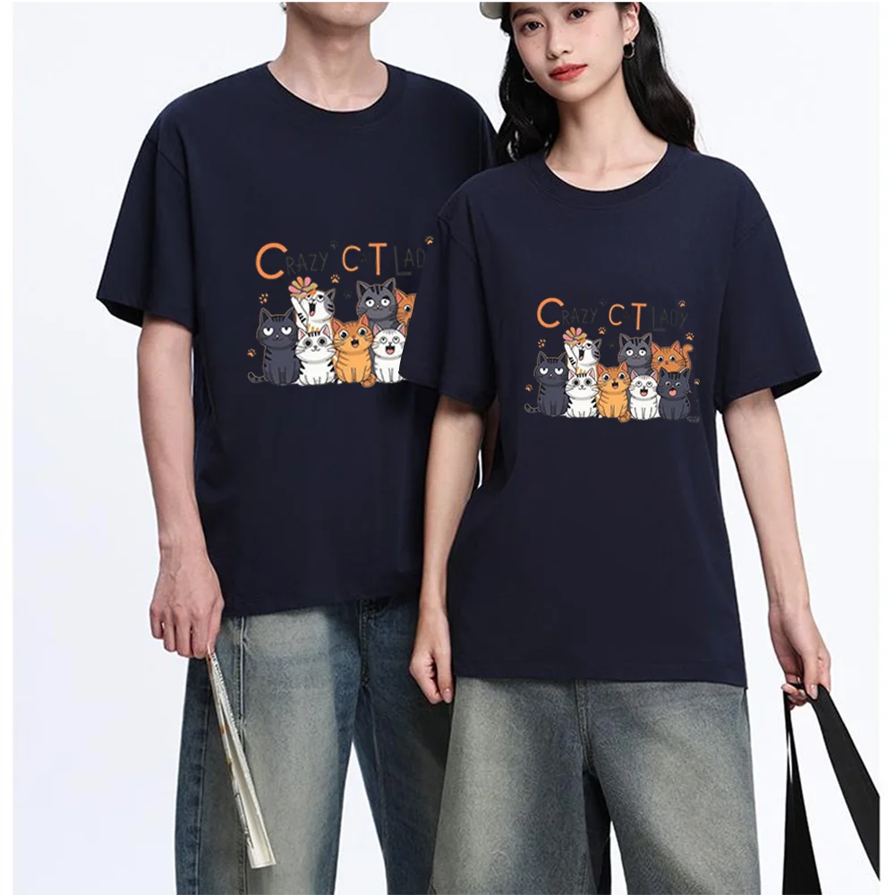 Crazy Cat Lady Graphic Printed T Shirt Breathable Fabric S-XXL Personalized Custom Casual Short Sleeve Tee Unisex Fit Aesthetic