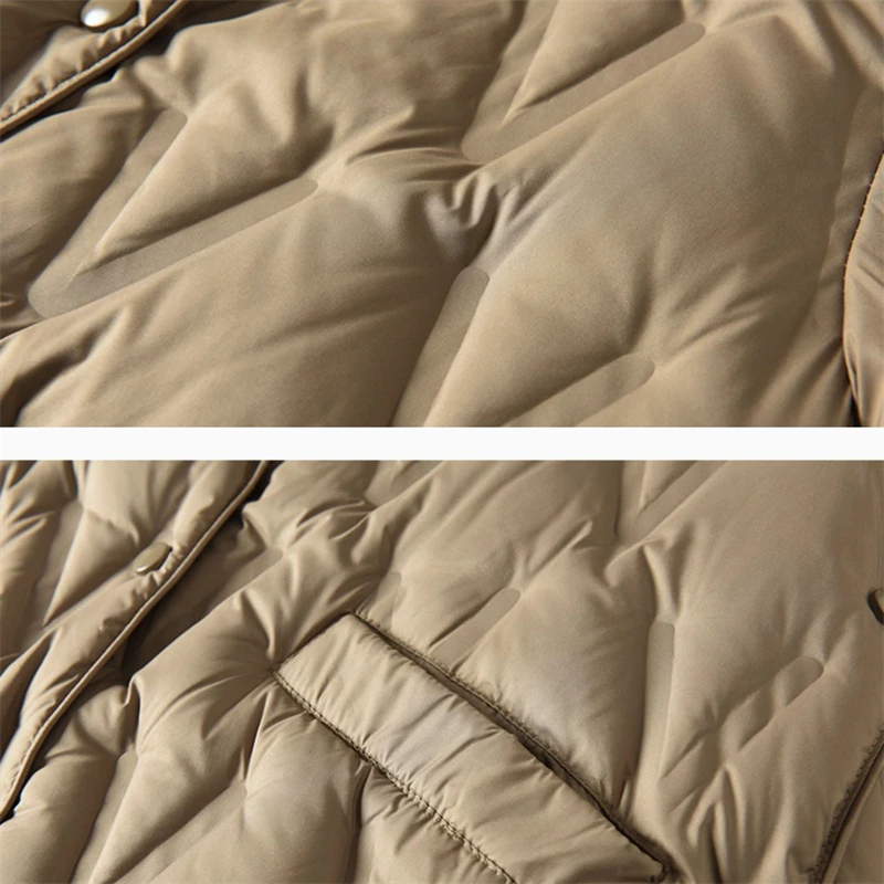 Women's Fashion Stand Collar Thick Warm Cotton Padded Jacket Pleated Light Down Cotton Padded Jacket Coat Single Breasted Female