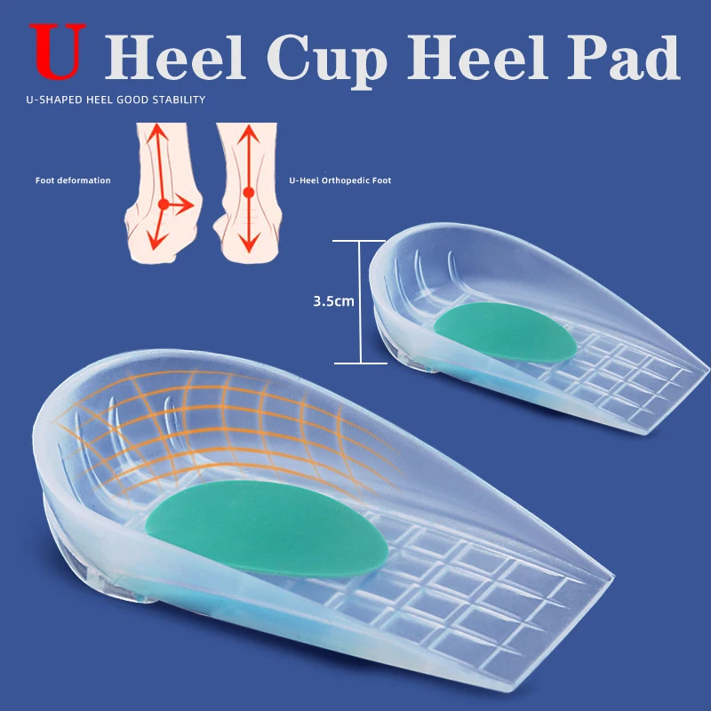 U-shaped silicone heel pad for men and women, soft shock-absorbing Half size sports insole heel cup and honeycomb Heel cushion