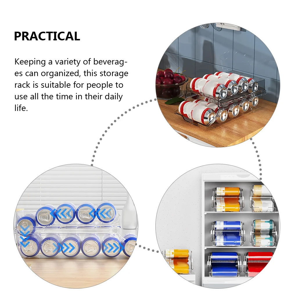 

Beverage Can Dispenser Double-Layer Plastic Clear Drinks Storage Rack Automatic Rolling Organizer Fridge Soda Can Holder Pantry