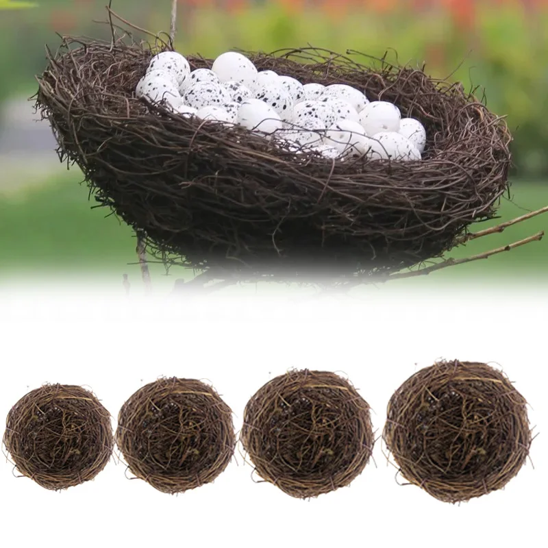 Artificial Bird Nest Straw Round Vine Bird's Nest Easter Handmade Crafts Vine Simulation Bird's Nest Egg Garden Window Bird Hous