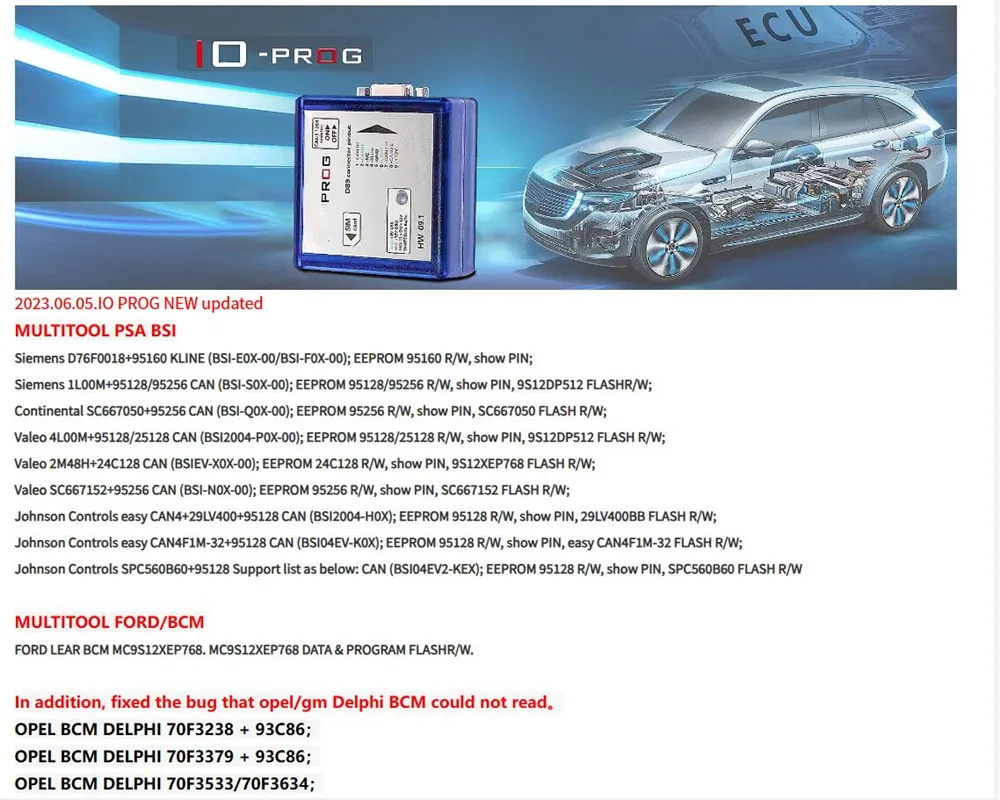 New License For Ford/Citroen IO-PROG ECU Programmer BD9 Pinout I/O Terminal IO PROG HW 09.1 FLASH/EEPROM K-Line CAN For OPEL/GM