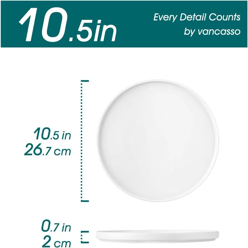 White Ceramic Serving Plate 6, 10.5-inch Large Flat Surface Ceramic Serving Plate Kitchen, Microwave, Oven and Dishwasher Safe