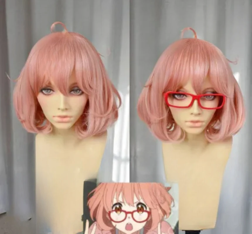 Beyond the Boundary Kuriyama peluca corta rosa ondulada estilo Mirai Rikka Coral Lolita para fiesta de Cosplay