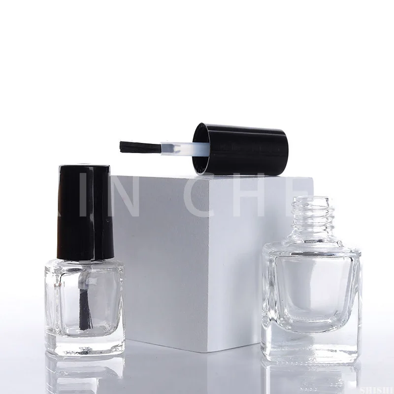 Frasco de vidro vazio para esmalte de unhas, recipiente de gel transparente portátil, caixa de armazenamento, quadrado, redondo, pincel de tubo de maquiagem 2ml 5ml 10ml 15ml