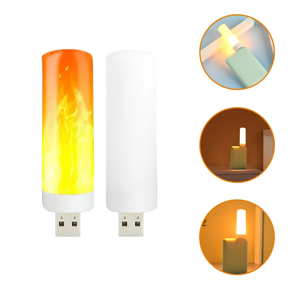

2Pcs USB Plug in LED Flame Effect Night Light Bedside Lamp Compact Warm Decorative Night Lamp for Bedroom Living Room