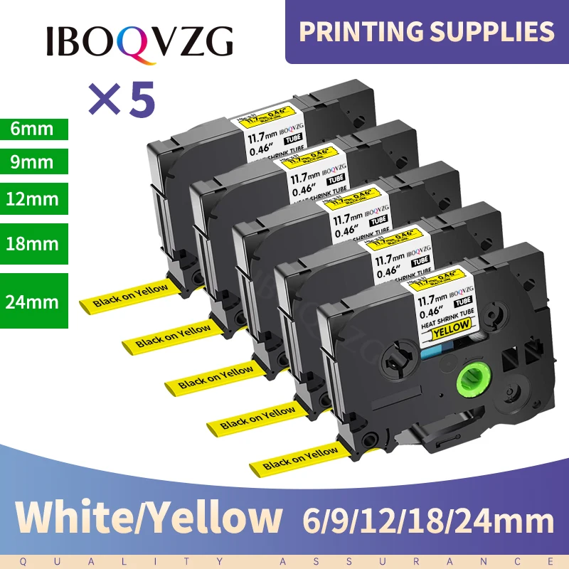 5x HSe-231 Heat Shrink Tube Tape White & Yellow Label HSe-631 Compatible For Brother P touch Label Maker PT-E300 Printer