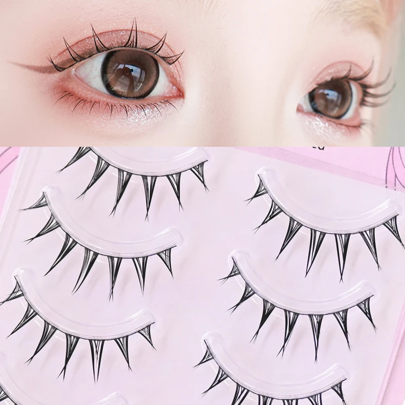5 Paar künstliche Nerzwimpern, dick, dramatisch, im Manga-Anime-Stil, nassglänzend, spitz, Cosplay-Stil für Frauen, volle Streifen, falsche Wimpern
