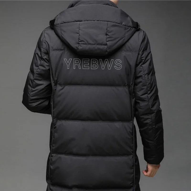 Novos homens jaqueta de inverno casaco de comprimento médio lazer parkas engrossar quente meia idade outwear com capuz moda casaco