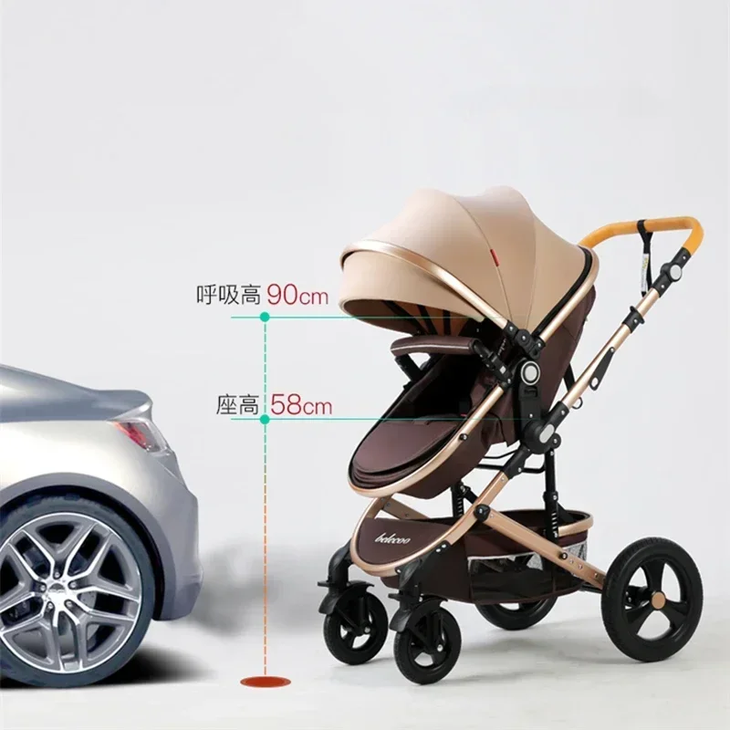 Belecoo Lichtgewicht Luxe Kinderwagen 3 In 1 Draagbare Hoge Landschap Omkeerbare Kinderwagen Hete Moeder Roze Kinderwagen