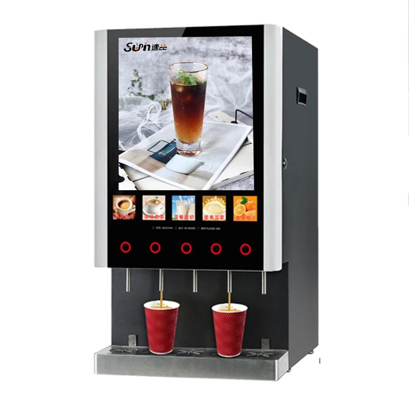 50S Fully Automatic Instant Coffee Vending Machine Commercial 5 Flavors Hot Drink Dispenser With LED Advertising Light Box